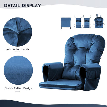 Lucky Monet 5Pcs Glider Rocker Replacement Cushions - Velvet Glider Cushions Replacement Set with Side Storage Pockets, Thick Glider Chair Cushions Washable & Non Slip, Cushion ONLY - Beige