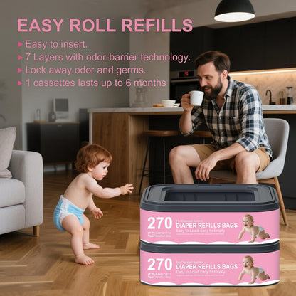 Standard Square Refills Disposal Bags Refill Compatible with Genie Diaper Compact, Select Pails (Not Fit Classic Version Pails), Hold Up to 270 Newborn-Sized Diapers Per Refill,6 Pack