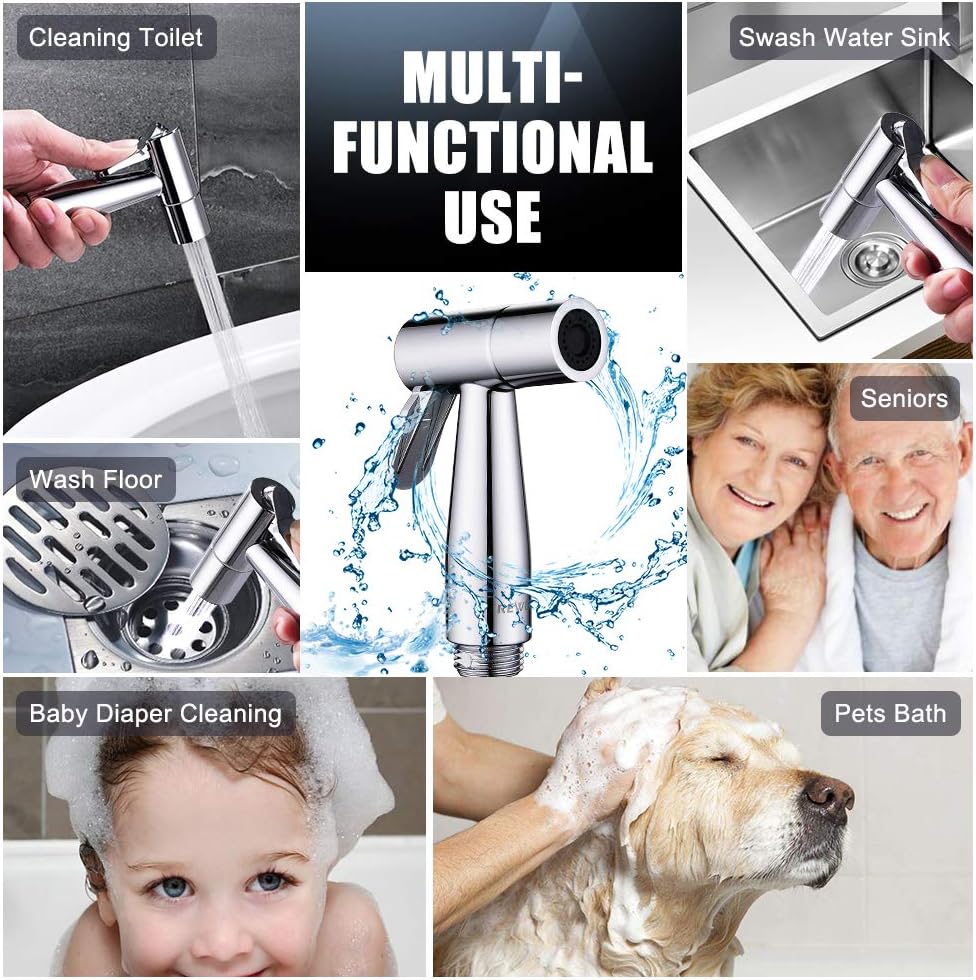 ABS Handheld Bidet Sprayer for Toilet,REWEE Chrome Plate Plastic Bidet Attachment for Toilet,Cloth Diaper Bidet Toilet Sprayer,Toilet Bidet Set Cleaning Hygiene shutoff