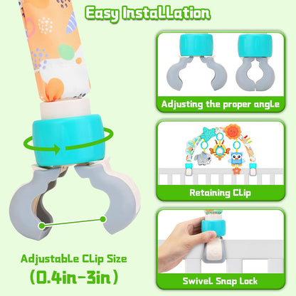 Baby Activity Stroller Arch Toys,Car Seat Toys for Adjustable Bouncer Arch Crib Bassinet Hanging Toys Mobile Clip on Stroller Developing Motor Infants Toddlers Skills with Rattle,Mirror,Teether Gift