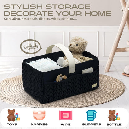 Luxurious Baby Diaper Caddy, Nursery Storage Basket for Newborn Essentials, Travel Baby Basket for Diapers Baby Wipes, Organizer Tote Bag Storage Bin, Baby Shower Gifts(Beige)