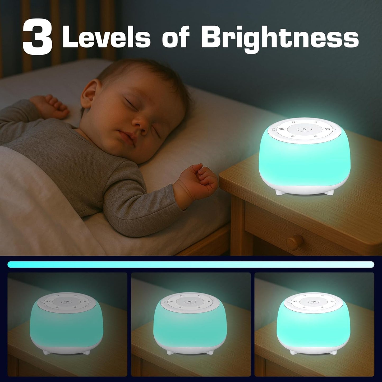 HEYAXA White Noise Sound Machine with 7 Colors Night Light 34 Soothing Sounds, Portable Sound Machine for Baby Adults Kids Sleep with 30 Volume Levels 4 Timers Adjustable Brightness (Wood Grain)