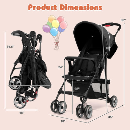 HONEY JOY Lightweight Stroller, Compact Travel Stroller for Airplane, Toddler Fold Pushchair w/Adjustable Canopy & Backrest, Storage Basket, Umbrella Stroller for Infants (Gray)
