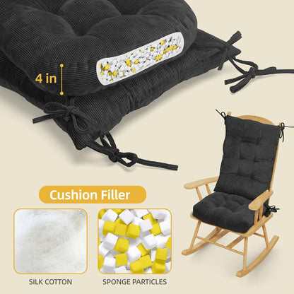 Millsilo Rocking Chair Cushions 3-Piece Set with Neck Pillow, Indoor Rocker Comfortable Tufted Non-Slip Pads with Ties, High-Density Foam Cushion for Adirondack Glider Chair, Orange, 52 x 19 x 4 Inch