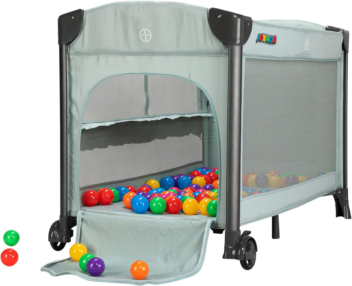 JOYMOR Baby Bedside Bassinet, Baby Bassinet, Pack n Play Convert Playpen, Quick Foldable Travel Bed with Wheels & Brake, Carry Bag for Boys Girls (Gray)