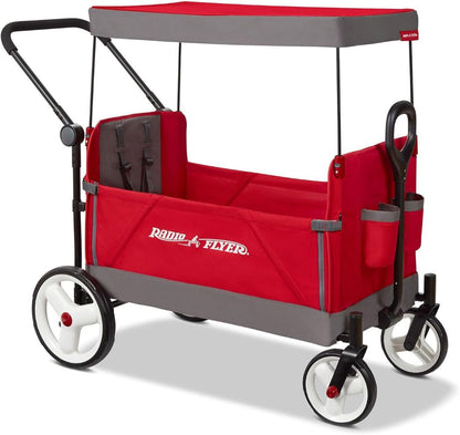 Radio Flyer City Luxe Stroll 'N Wagon, for Ages 1+, 3-in-1 Push or Pull, with Bench Mode, Easy Fold, UV Canopy, 5-Point Harnesses, Front Caster Wheels & 12" Rear Wheels, Stroller Wagon for Kids