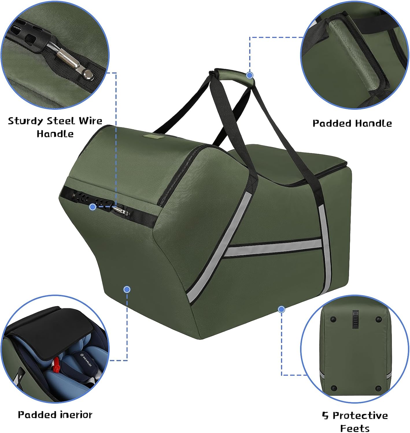 Infant Car Seat Travel Bag for Airplane Compatible with All Nuna Pipa Car Seat and Base,Chicco KeyFit 30 and Base, Padded Car Seat Bags for Air Travel,Car Seat Gate Check Bag with Side Pocket, Black