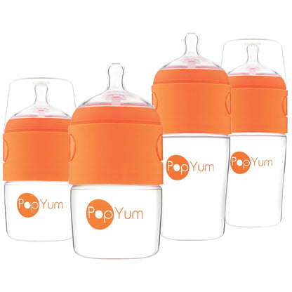 PopYum 9 oz Blue Anti-Colic Formula Making Baby Bottles, 3-Pack with #2 Medium Flow Nipples, 260 ml, BPA-Free, Natural Latch, Mixing, Dispenser