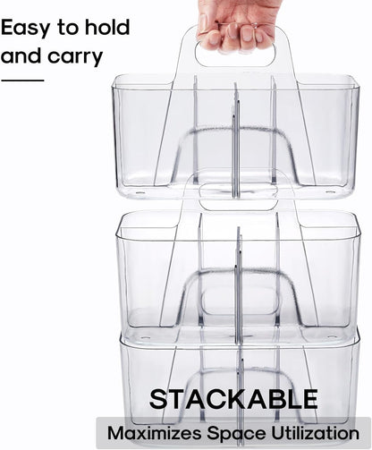 Multiuse Caddy Organizer with Handle, Portable Divided Plastic Tote Bin - Art Craft, Stationary Pen Marker Crayons, Makeup Hair Supplies Storage - Bathroom, Classroom, Dorm, Office, Desk Holder - Pink