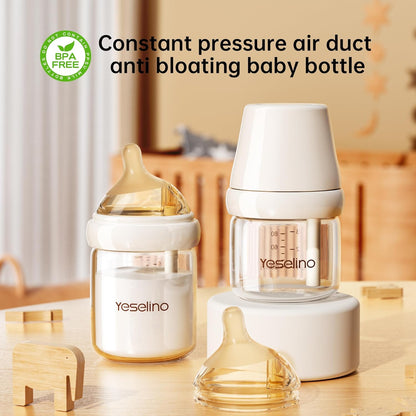 Natural Nursing Glass Baby Bottle - with Anti-Colic Vent System - BPA-Free, 3 oz with Slow Flow Nipple, 0-6 Months, 2 Pack (Includes 4pcs Nipples)