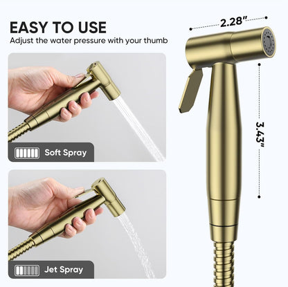 Handheld Toilet Bidet Sprayer for Toilet-Adjustable Water Pressure Control with Bidet Hose for Feminine Wash, Stainless Steel Brushed Nickel Bidet Faucet Cloth Diaper for Baby Wash, Gold