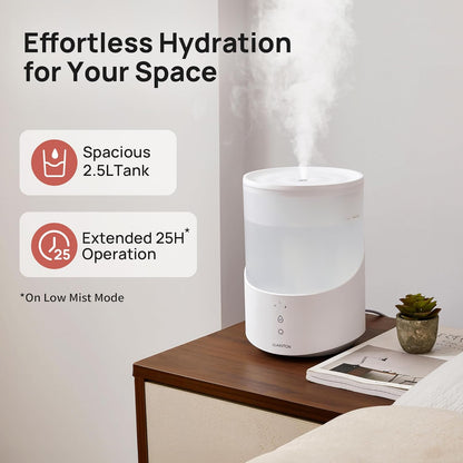 Clarston 2L Cool Mist Humidifier for Bedroom with 360° Adjustable Nozzle, High and Low Mist Levels, Ultra-Low Noise, Light-Off, No BPA, Auto Shut Off, Ideal Baby Humidifier with Easy Top Filling