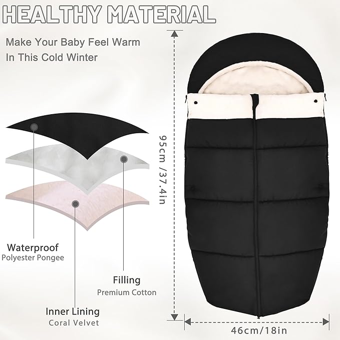 Winter Warm Bunting Bags Universal, Baby Stoller Sleep Bag Cold Weather, Waterproof Toddler Footmuff for Stroller,Pushchairs,Prams