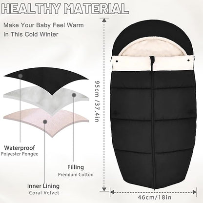 Winter Warm Bunting Bags Universal, Baby Stoller Sleep Bag Cold Weather, Waterproof Toddler Footmuff for Stroller,Pushchairs,Prams