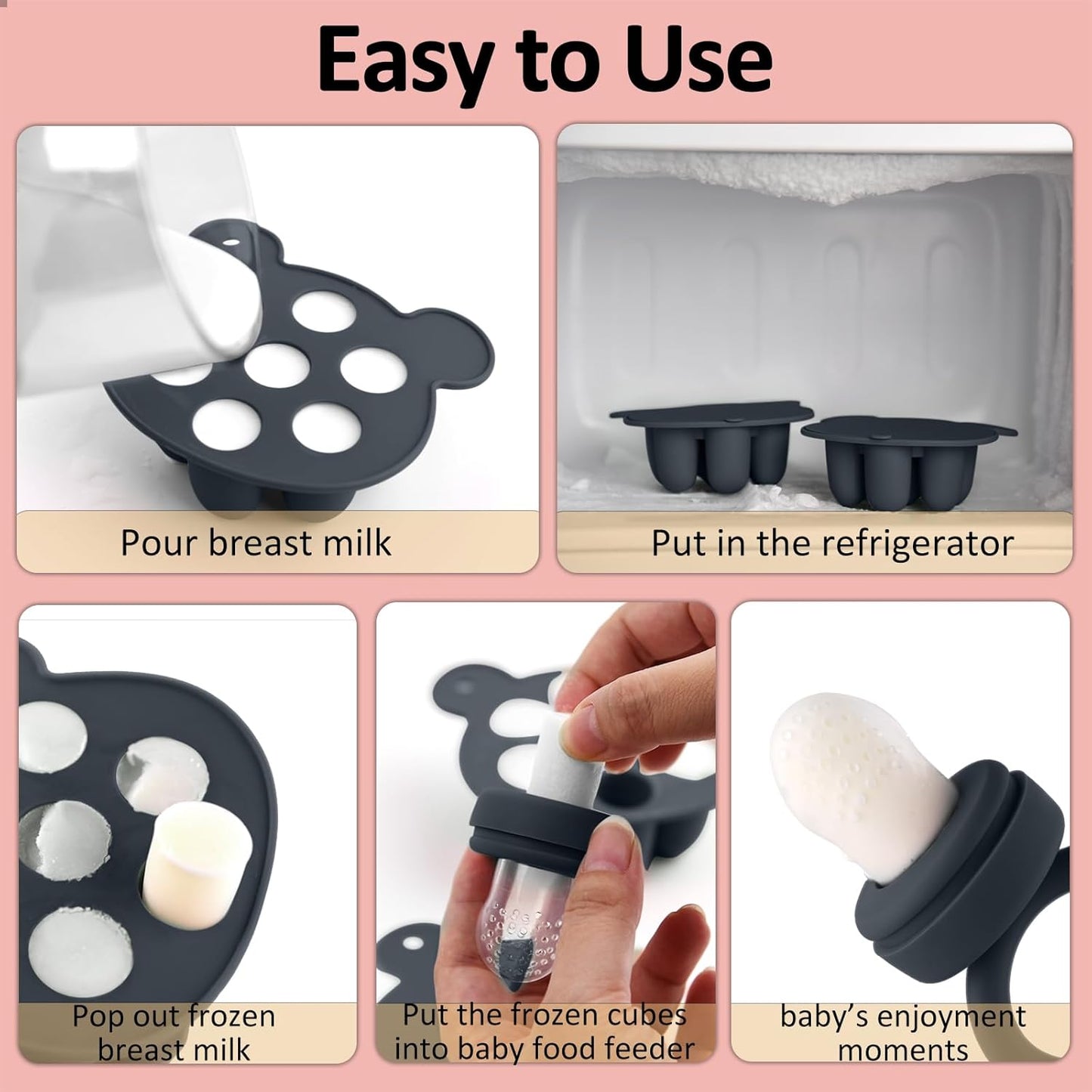 Silicone Baby Fruit Food Feeder & Mini Freezer Nibble Tray, Breastmilk Popsicle Molds for Baby Teething Relief, BPA Free Silicone Teething Toys Feeder for Safe Infant Self Feeding, Extra Food Pouches
