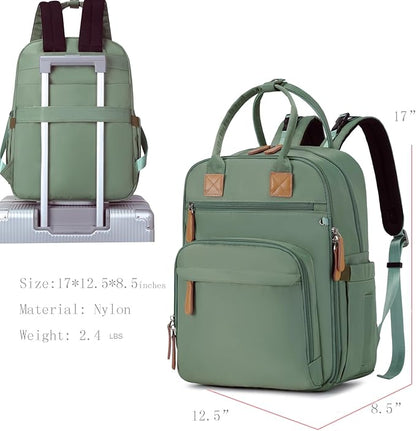 LORADI 18 Pockets Large Diaper Bag Backpack with 4 Insulated Pockets and Stroller Clips, Baby Shower Essentials (Green, Large)