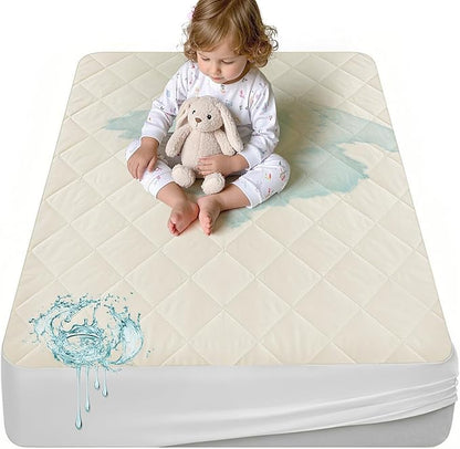 Organic Crib Mattress Protector - Top&Side Waterproof, 100% Waterproof Crib Mattress Protector, Breathable Cotton Toddler Mattress Protector, Baby Crib Mattress Cover Fitted 52x28x9 in