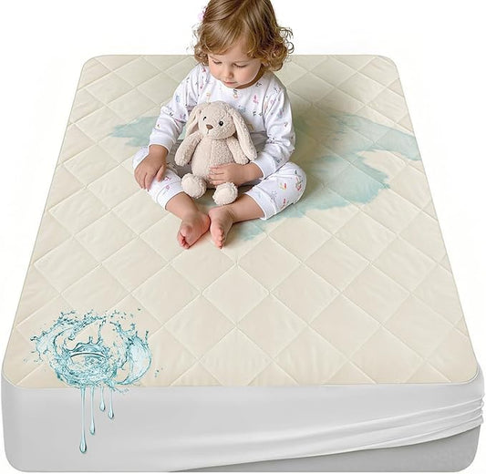 Organic Crib Mattress Protector - Top&Side Waterproof, 100% Waterproof Crib Mattress Protector, Breathable Cotton Toddler Mattress Protector, Baby Crib Mattress Cover Fitted 52x28x9 in