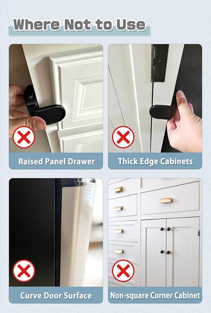 Maveek Baby Proof Drawer Locks 6 Pack, Toddler Proofing Lock For Corner Drawer Nightstand Cabinet Thinner Door Kitchen Cupboard, Baby Safety Furniture Latch For 0-12 Month Infants (6Black)