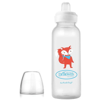 Dr. Brown's Milestones Narrow Sippy Bottle, 100% Silicone Soft Sippy Spout, 8oz/250mL, Flamingo & Bunny, 6m+