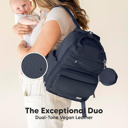 KeaBabies Diaper Bag Backpack - Small Multifunctional Travel Diaper Back Packs, Maternity Baby Changing Bags, 12L Capacity, PU Leather, Waterproof, Unisex, Nappy Changing Pad (Navy Blue, Small)