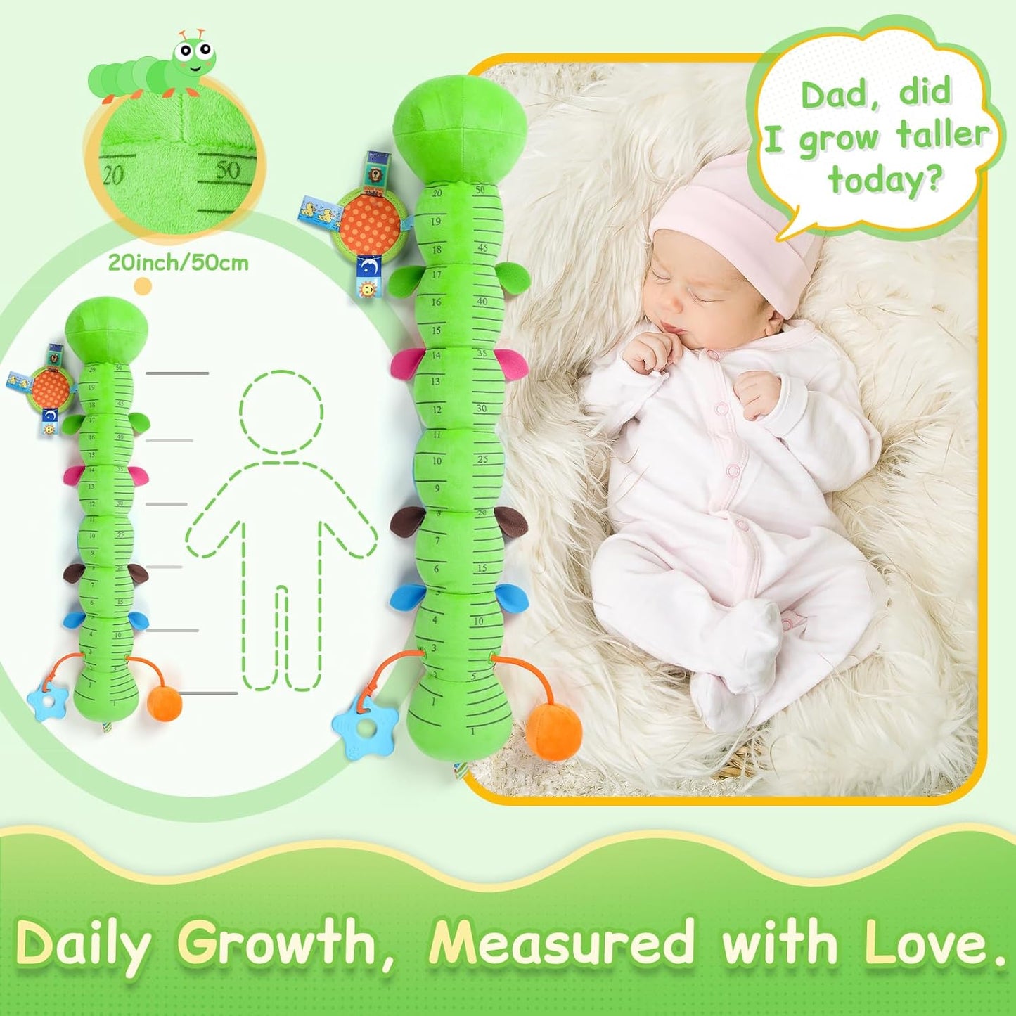 Tummy Time Baby Toys Sensory Musical Animal Stuffed Car Seat Toy for Infant 0-3-6-12 Months Newborn, Plush Caterpillar with Mirror,Crinkle,Rattle Teething Toys for Baby Boys Girls Shower Gifts, Pink