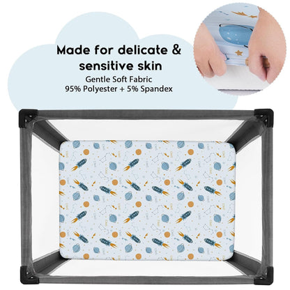 Yoofoss Pack and Play Sheets Fitted, Mini Crib Sheets 2-Pack for Pack N Play Mattress, Stretchy Playard Sheet, Soft and Breathable Green+Giraff