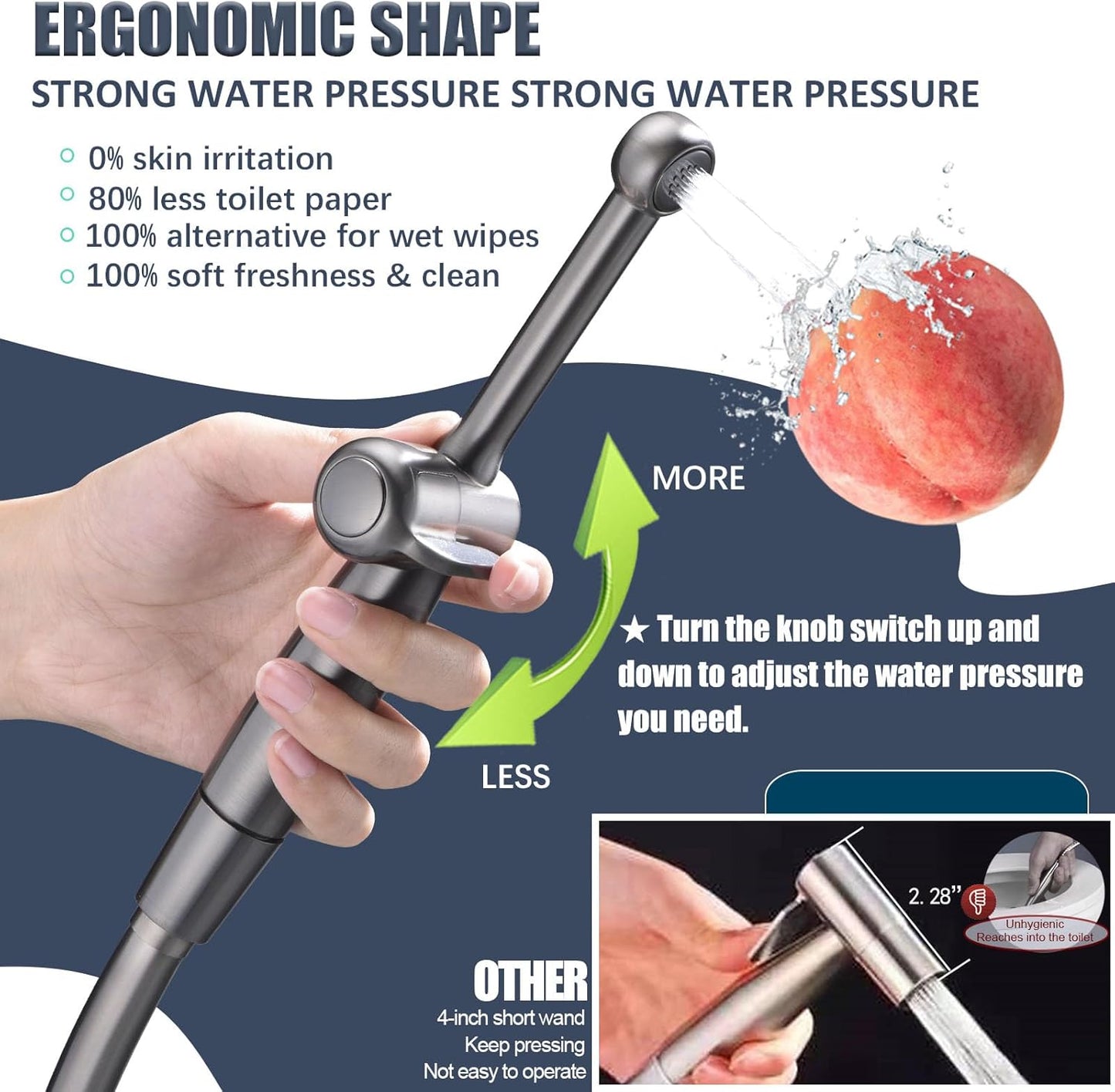 SonTiy Handheld Bidet Sprayer for Toilet, White Cloth Diaper Toilet Sprayer Attachment with Backflow Preventer, Adjustable Water Pressure Toilet Jet Spray for Feminine Wash