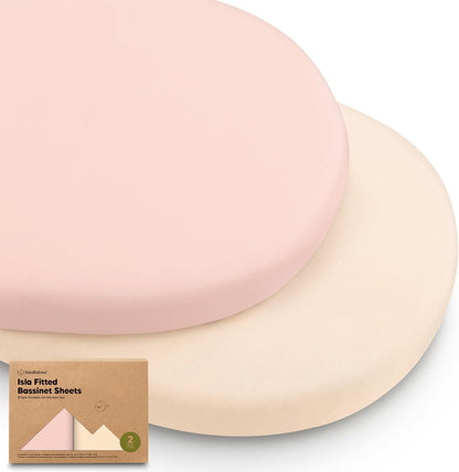 2-Pack Baby Bassinet Sheets Girl, Boy - 33x17 Viscose Derived from Bamboo Bedside Mattress Fitted Bassinet Sheets, Compatible with Halo Bassinest Swivel Sleeper, Baby Delight, Graco (Pecan)