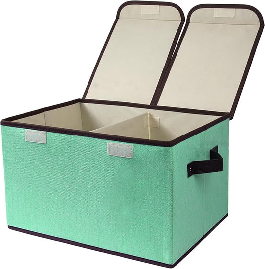 Foldable Fabric Storage Box, 16.5 x 11.8 x 9.8 inches (L x W x H), with Double-Lid & Dividers, Large Organizer for Home, Closet, Office(Green, 1 Pack)