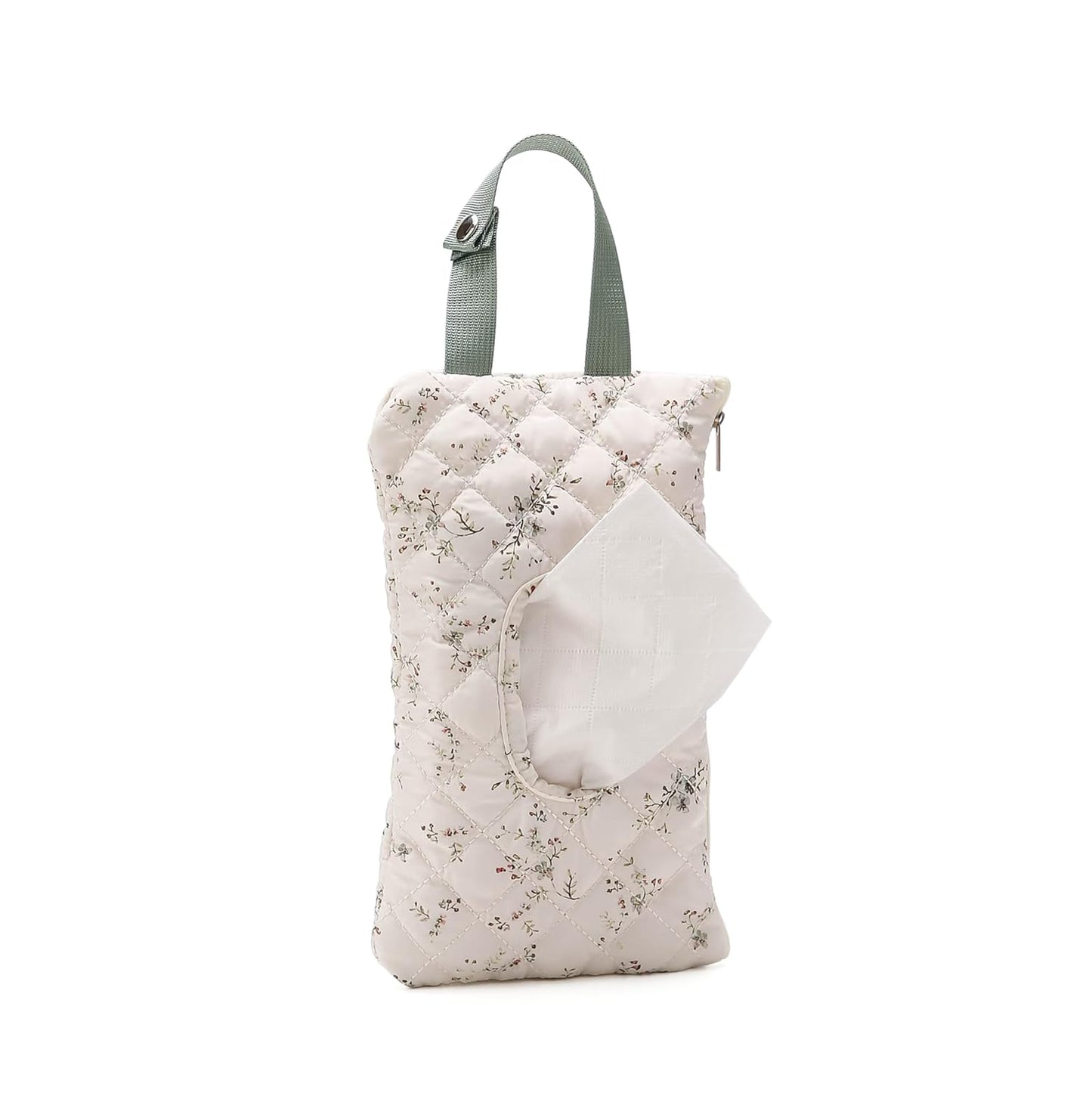 Quilted Baby Wipe Holder Quilted Wipe Pouch Portable Hanging Floral Wet Wipes Bag for Car, Stroller