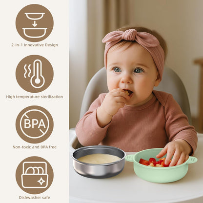 16 Pack Silicone Baby Feeding Set, BPA-Free Baby LED Weaning Supplies, Include Suction Plates, Baby Bowls, Silicone Fork & Spoon, and More, First Stage Baby Food Eating Utensils - 6+ Months(Blue, 16)