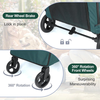 Large Dog Travel Stroller with 4 Heavy Duty Wheels Pet Stroller with Adjustable Handle - Double Doggie Capacity Jogger Wagon with Back Front Door for Small Medium Large Dogs (Dark Light Gray)