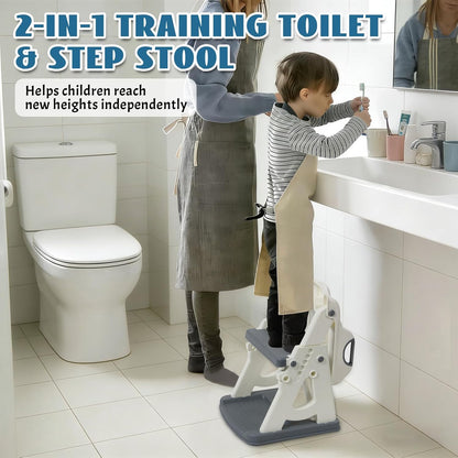Potty Training Toilet Seat, Stable Potty Training Seat with Step Stool, 2 in 1 Toddler Toilet Seat with Steps for Kids Boys Girls, Toddler Potty Seat with Ladder, Splash Guard, Anti-Slip Pads (Gray)