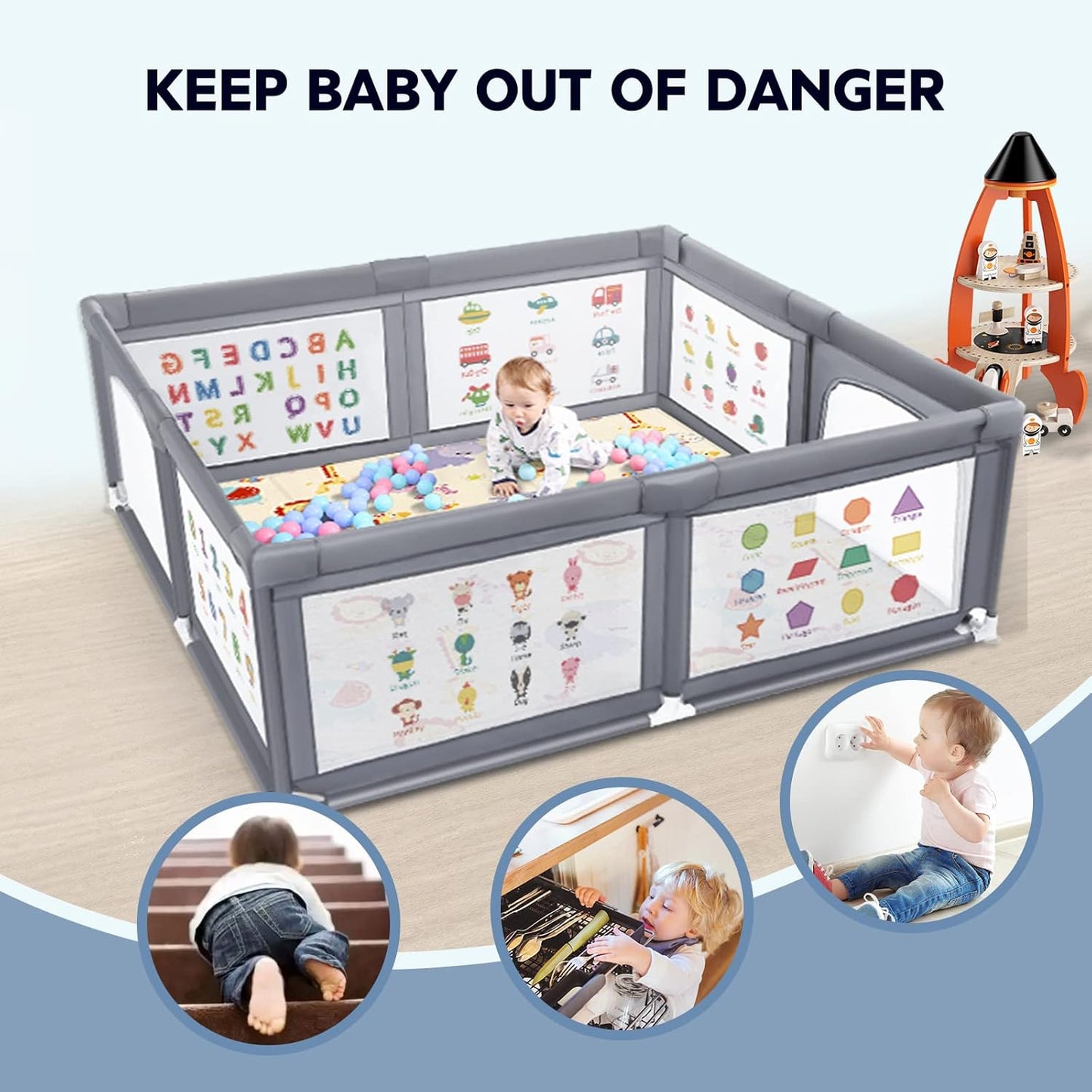 Premium Baby Playpen with Mat, 71x60 Inches Extra Large Playpen for Babies and Toddlers, Indoor & Outdoor Activity Center, Safety Baby Play Pen with Gate Prints