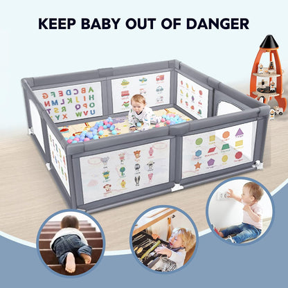 Premium Baby Playpen with Mat, 71x60 Inches Extra Large Playpen for Babies and Toddlers, Indoor & Outdoor Activity Center, Safety Baby Play Pen with Gate Prints