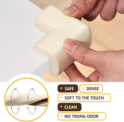 4PACK Edge Corner Protector Baby Proofing, Hefty-Fit Heavy-Duty Soft NBR Rubber Foam, Furniture Fireplace Safety Bumper Guard, Off-White