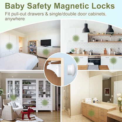Magnetic Cabinet Locks 20 Pack+4 Keys, AOSITE Baby Proofing Drawer Lock Child Safety Locks for Kitchen with Adhesive No Drilling or Screws Fixed, 4 Baby Safety Cabinet Locks for Knobs