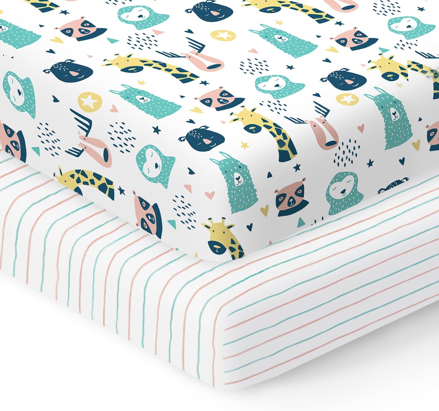 100% Organic Cotton Fitted Sheets for Graco Pack n Play, Babyletto, Pamo Babe, Hiccapop, Dream on Me, Evenflo, Baby Trend, Hygge Hush Portable/Mini Crib/Playards, Beka Bedside Bassinet 2 Pk