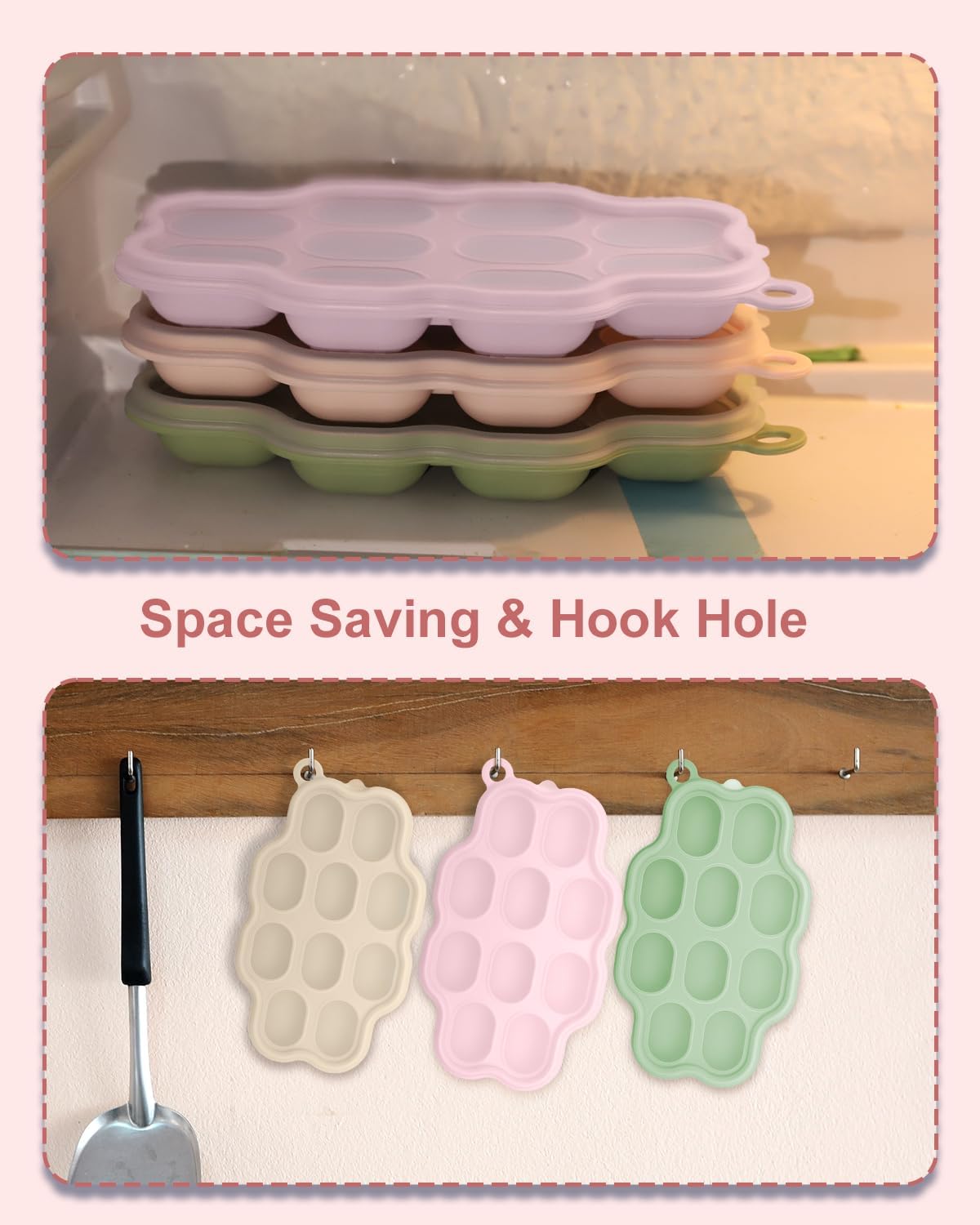 KingKam Baby Food Freezer Trays with Lids (2 Pack), Silicone Nibble Freezer Tray, Breastmilk Popsicle Molds, Baby Food Storage Containers Ice Cube Tray Maker