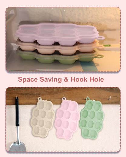KingKam Baby Food Freezer Trays with Lids (2 Pack), Silicone Nibble Freezer Tray, Breastmilk Popsicle Molds, Baby Food Storage Containers Ice Cube Tray Maker