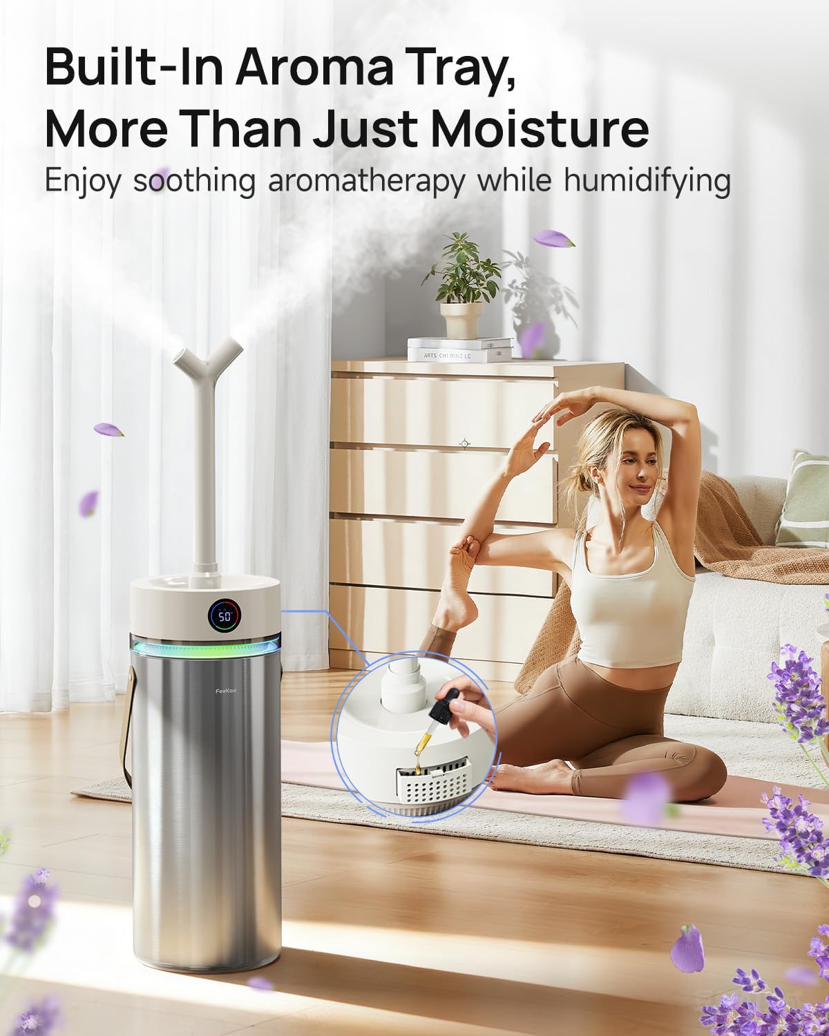 Feekaa Stainless Steel Humidifier, 8L/2.1Gal Cool Mist Humidifiers for Bedroom, Easy to Clean Humidifier Large Room with Diffuser, Humidifiers for Baby Kids Nursery Living Room Office Plant