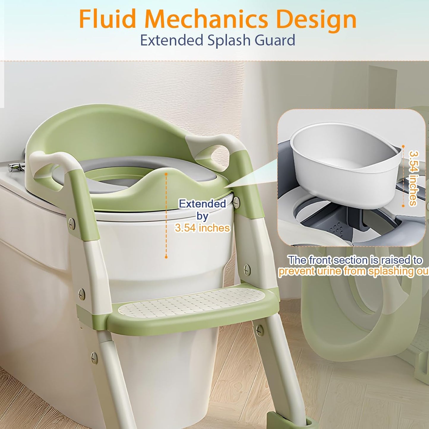 Potty Training Seat with Step Stool Ladder, 3-in-1 Toddler Toilet Seat and Potty Chair with Splash Guard, Anti-Slip Pad Adjustable, Potty Training Toilet for Kids Boys Girls Toddlers Green