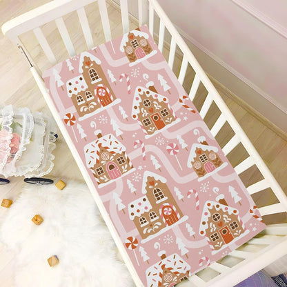 Fitted Crib Sheets Pink Checkered and Bows Stretchy Portable Playard Sheets for Baby Toddler, Breathable Soft Mini Crib Mattress 39 x 27 in for Boys and Girls