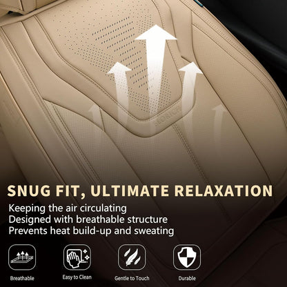 FLORICH Car Seat Covers, Brown Leather Seat Covers for Cars, Faux Nappa Leather Automotive Seat Protectors, Car Seat Cushions Universal Fit for Most Sedans SUVs Trucks - Brown