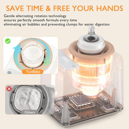 Waterless Baby Bottle Shaker and Warmer, Fast Heating & Automatic Mixing for Formula, Adjustable Temperature, Quiet, Easy to Clean, Fits All Bottles