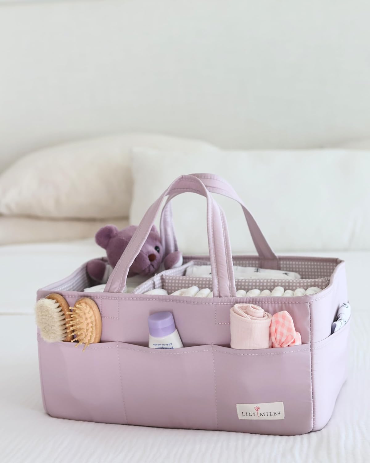 Lily Miles Baby Diaper Caddy Organizer - Large Tote Bag for Newborn essentials Boy or Girl - Baby Shower Basket - Nursery Must Haves - Registry Favorites - Newborn Caddie Car Organizer