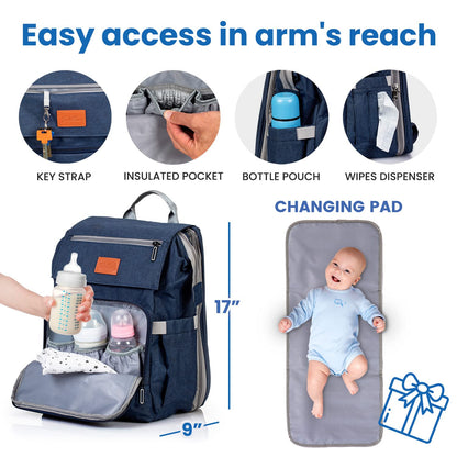 PILLANI Baby Diaper Bag Backpack - Large Waterproof Travel Diaper Bag for Boys & Girls, 16 Organizer Pockets with Changing Pad, Insulated Bottle Pockets & Stroller Straps, Baby Shower Gifts, Dinosaur