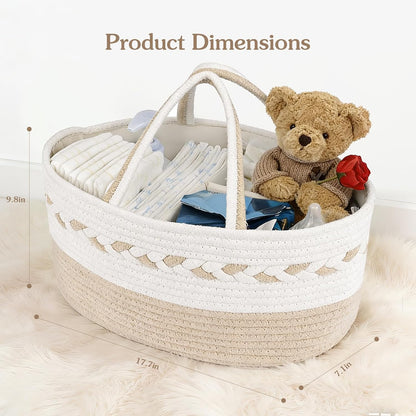 Diaper caddy Organizer, Cotton Rope Gift Basket with Removable Divider, Nursery Storage Organizer for Baby Essentials, Changing Table Diaper Storage Caddy (Pink)