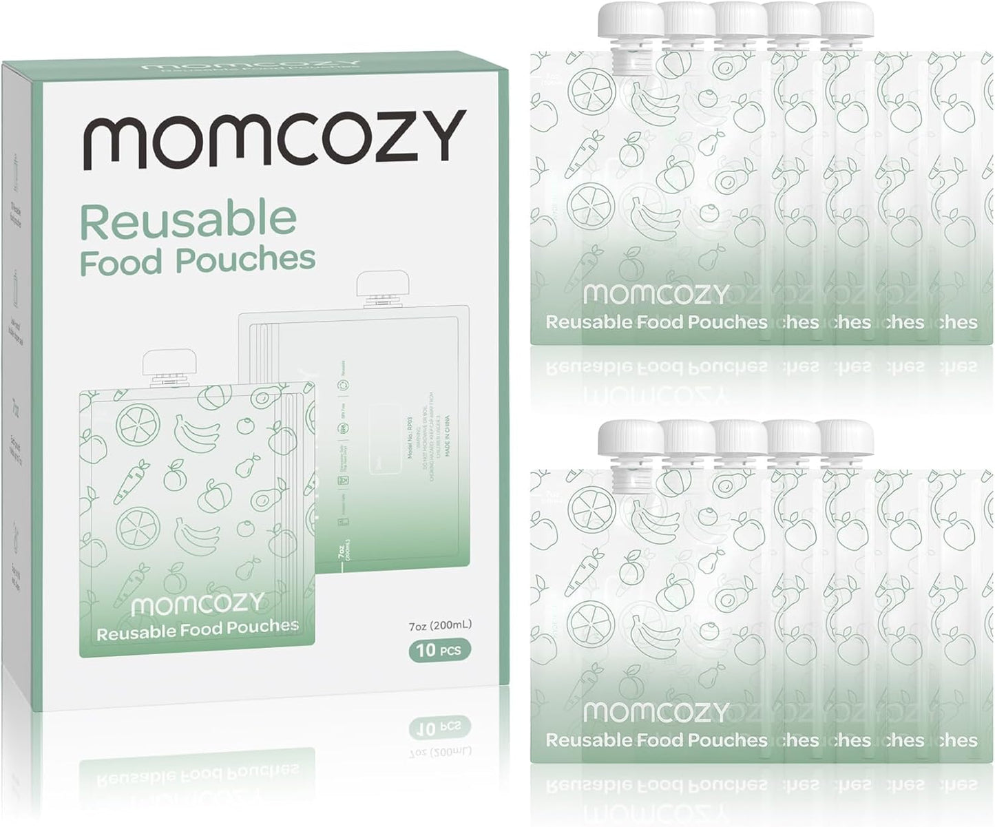 Momcozy Reusable Baby Food Pouches for Toddlers,BPA Free Plastic,Food Safe,Freezer Safe,Refillable for Applesauce Yogurt & Puree Squeeze Pouch,10 packs,5oz